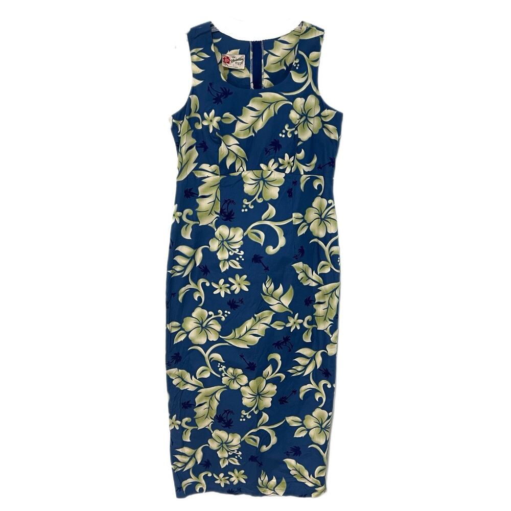 VTG Hilo Hattie Hawaiian Original Floral Blue Maxi Dress 12 Sleeveless Coastal